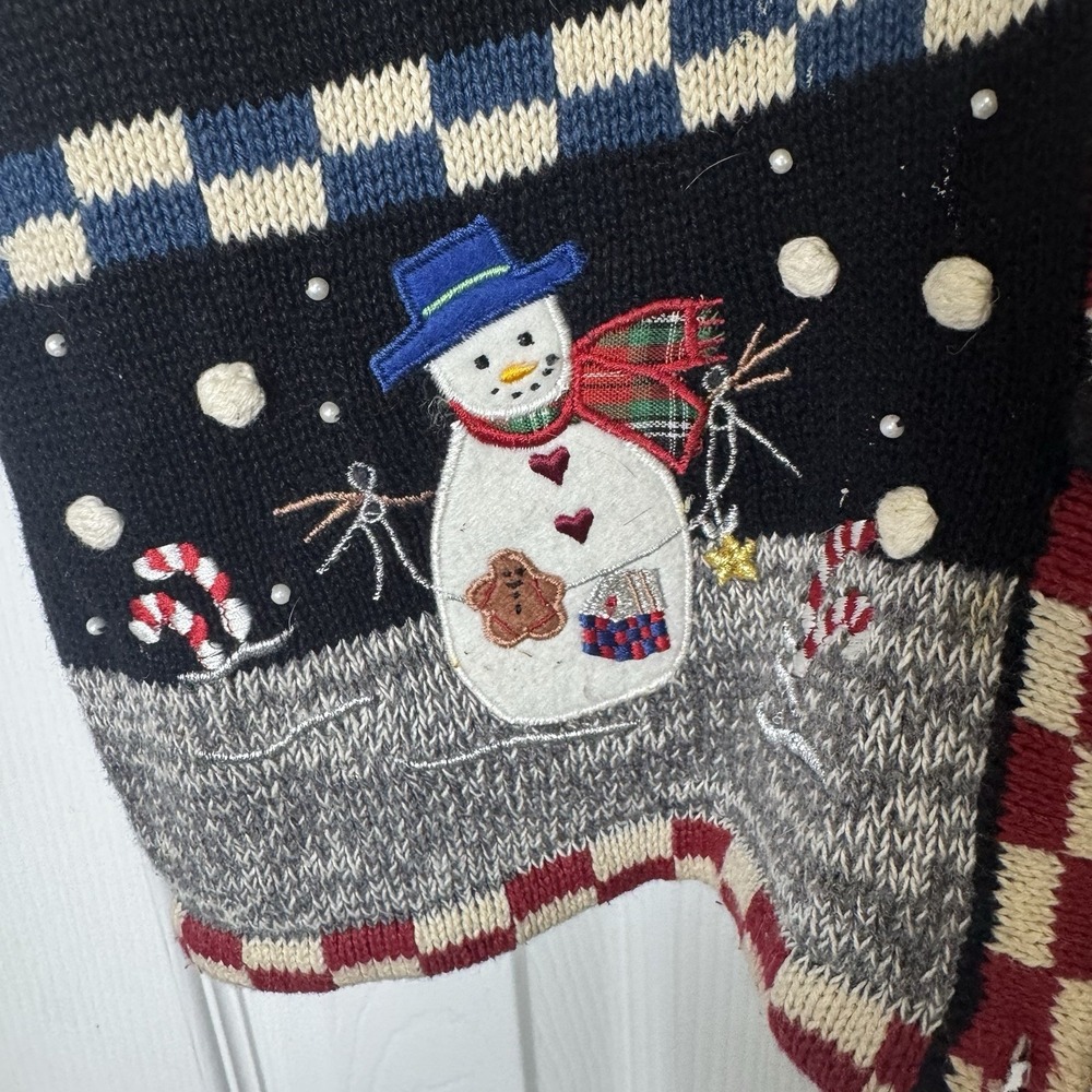 Vtg Designers Sweater Vest Patriotic Christmas Bear Santa Snowman Flag Stars Med - Picture 3 of 6